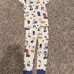 Angel Dear Western Print Pajama Set - Cream and Blue